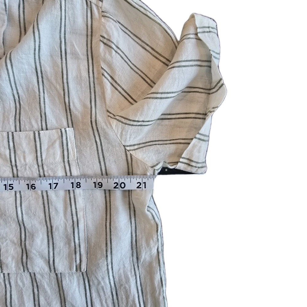 Striped Linen Blend Cream Green Short Sleeve Button Up Shirt Size Large - Picture 7 of 8
